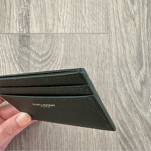 🆕 Authentic YSL Unisex Dark Green Pebbled Leather Credit Card Holder Wallet - Picture 3 of 11